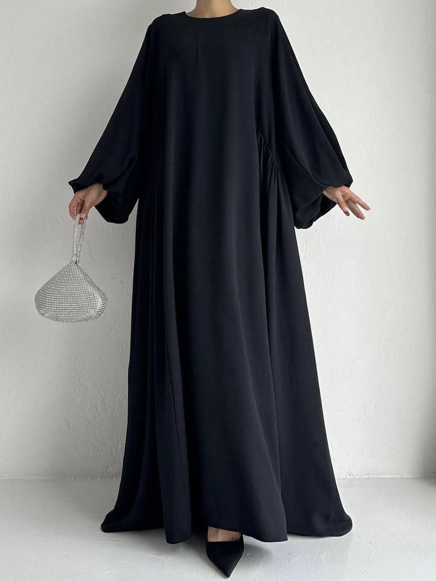 Abaya Ramadan unie à manches évasées, kebaya kaftan, élégante robe longue à col ras du cou, abayas islamiques pour femmes