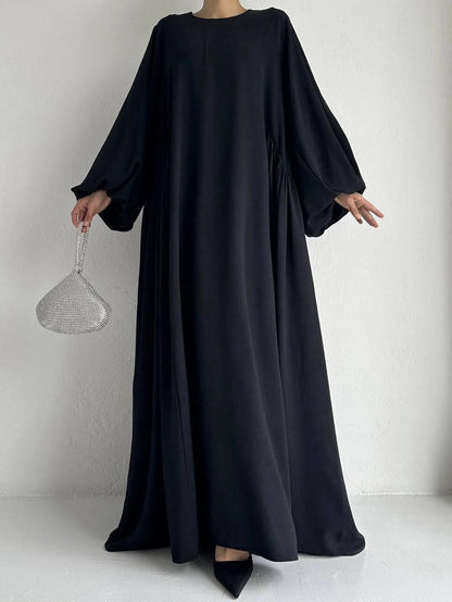 Abaya Ramadan unie à manches évasées, kebaya kaftan, élégante robe longue à col ras du cou, abayas islamiques pour femmes