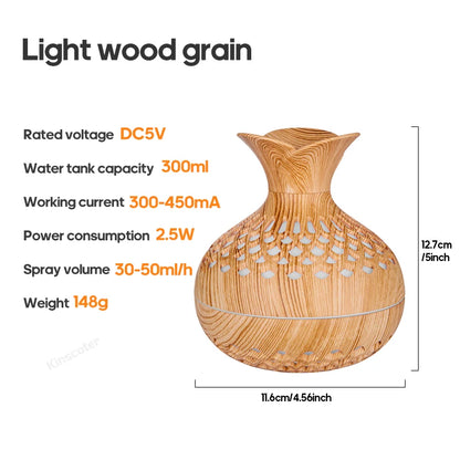 Humidificateur en grain de bois 300ml, Aroma Diffuser Atomizer USB