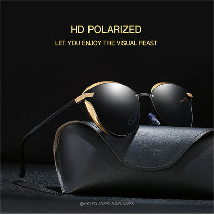 Lunettes de soleil polarisées tendance pour femmes, verres œil de chat, verres de conduite, classiques et luxueux, rondes, pour dames