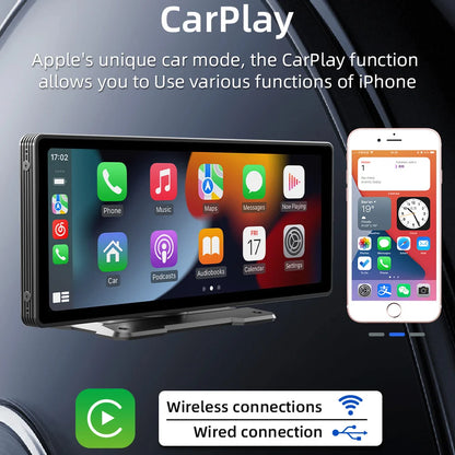 Système intelligent de voiture Android Auto CarPlay 10 pouces, écran de lecture sans fil, lecteur multimédia avec Bluetooth