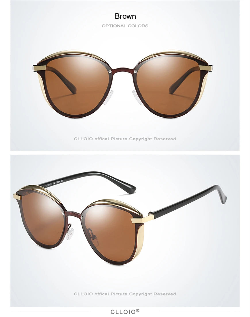 Lunettes de soleil polarisées tendance pour femmes, verres œil de chat, verres de conduite, classiques et luxueux, rondes, pour dames