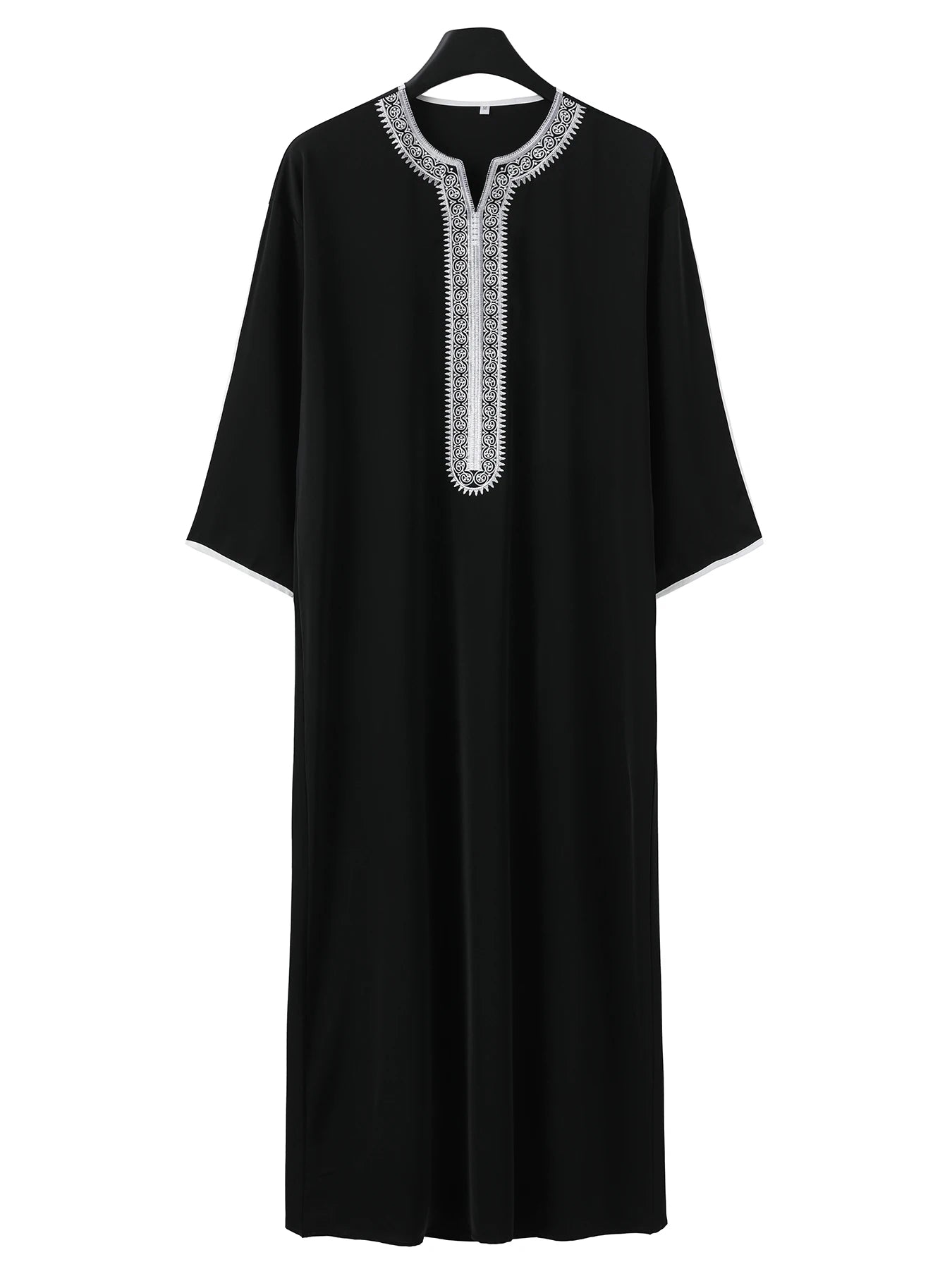 Jubba Thobe à manches courtes pour hommes musulmans, couleur unie, brodée, respirante, vêtement traditionnel islamique, caftan saoudien, abaya