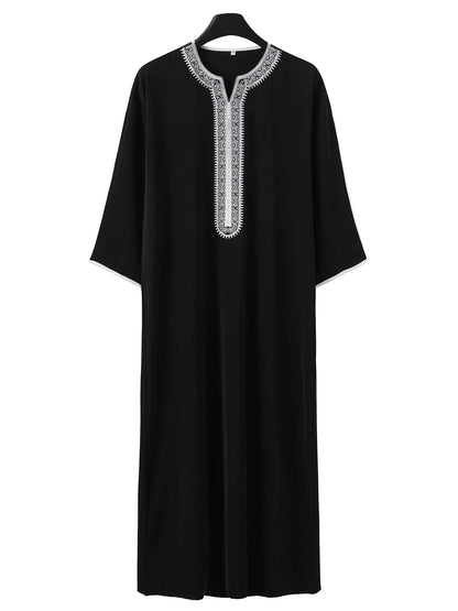 Jubba Thobe à manches courtes pour hommes musulmans, couleur unie, brodée, respirante, vêtement traditionnel islamique, caftan saoudien, abaya