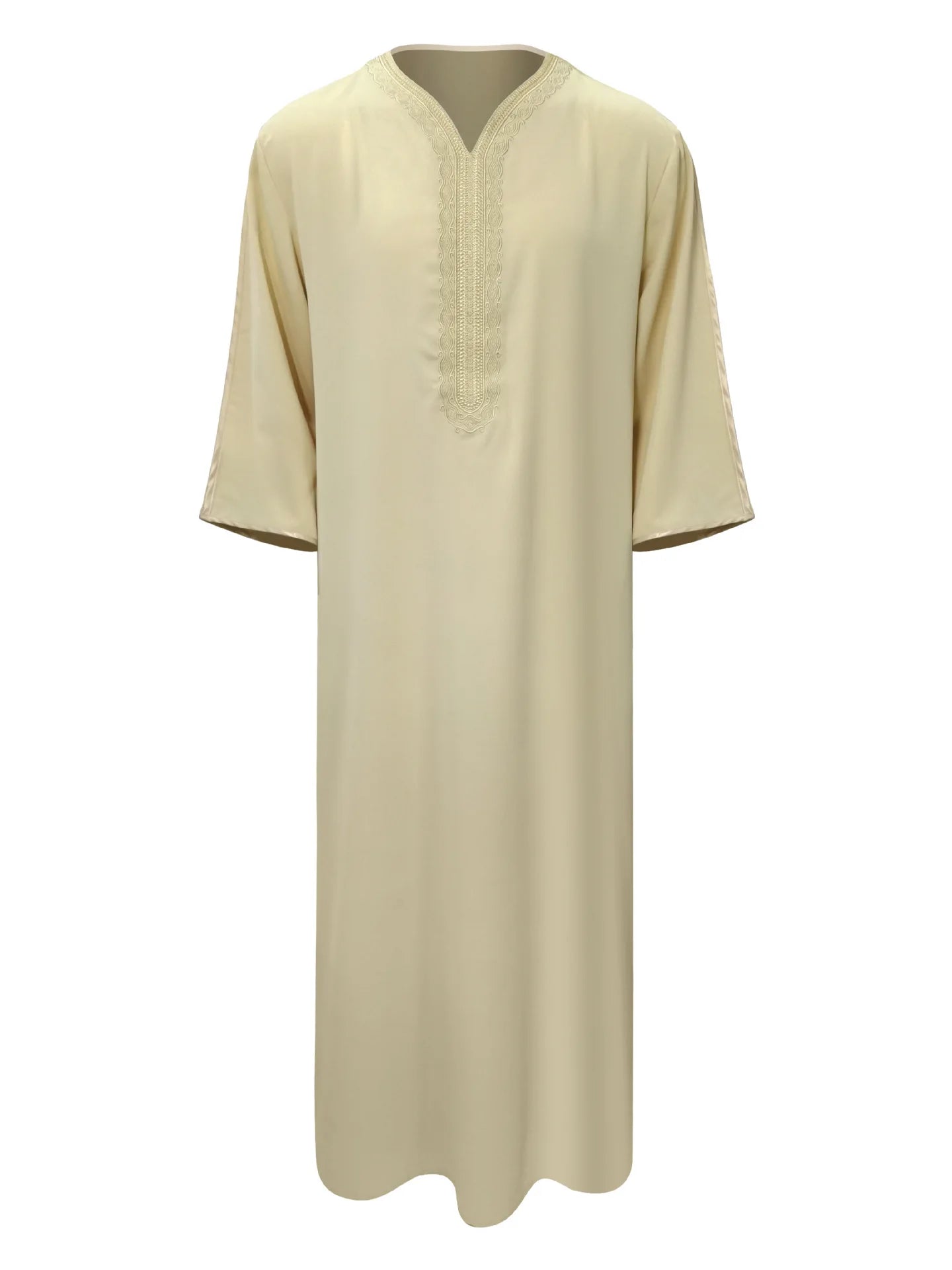 Robe longue brodée à manches mi-longues pour homme, couleur unie, style musulman, style marocain, Pakistan, Arabie, 2025