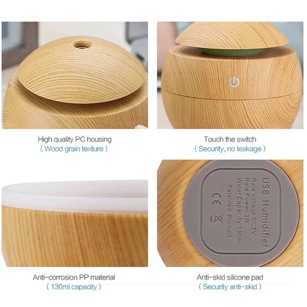 Humidificateur d'air électrique, diffuseur d'arômes en bois, humidificateur d'air ultrasonique, huile essentielle, aromathérapie, brumisateur frais pour chambre à coucher