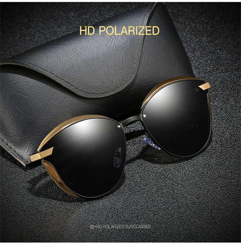 Lunettes de soleil polarisées tendance pour femmes, verres œil de chat, verres de conduite, classiques et luxueux, rondes, pour dames