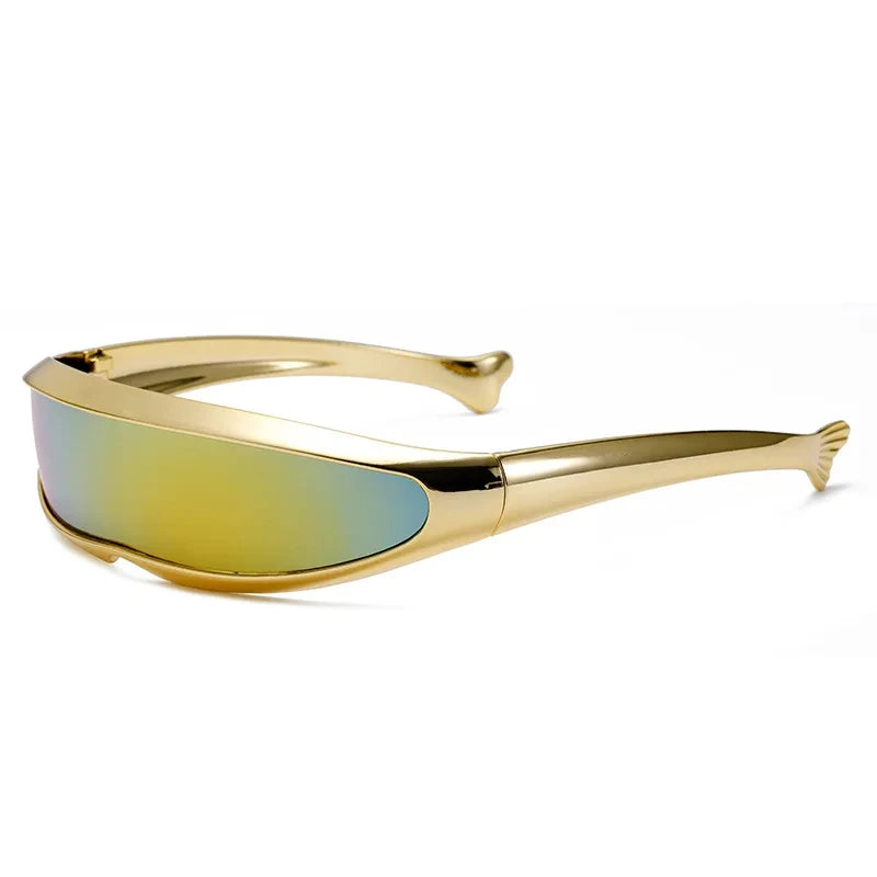 Lunettes de soleil futuristes monoblocs personnalisées galvanisées pour femmes et hommes, style steampunk Y2K 2024, lunettes de soirée rave UV400