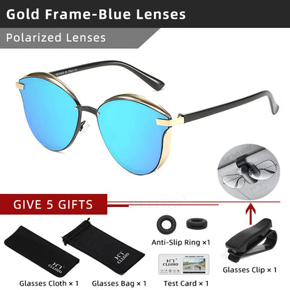 Lunettes de soleil polarisées tendance pour femmes, verres œil de chat, verres de conduite, classiques et luxueux, rondes, pour dames