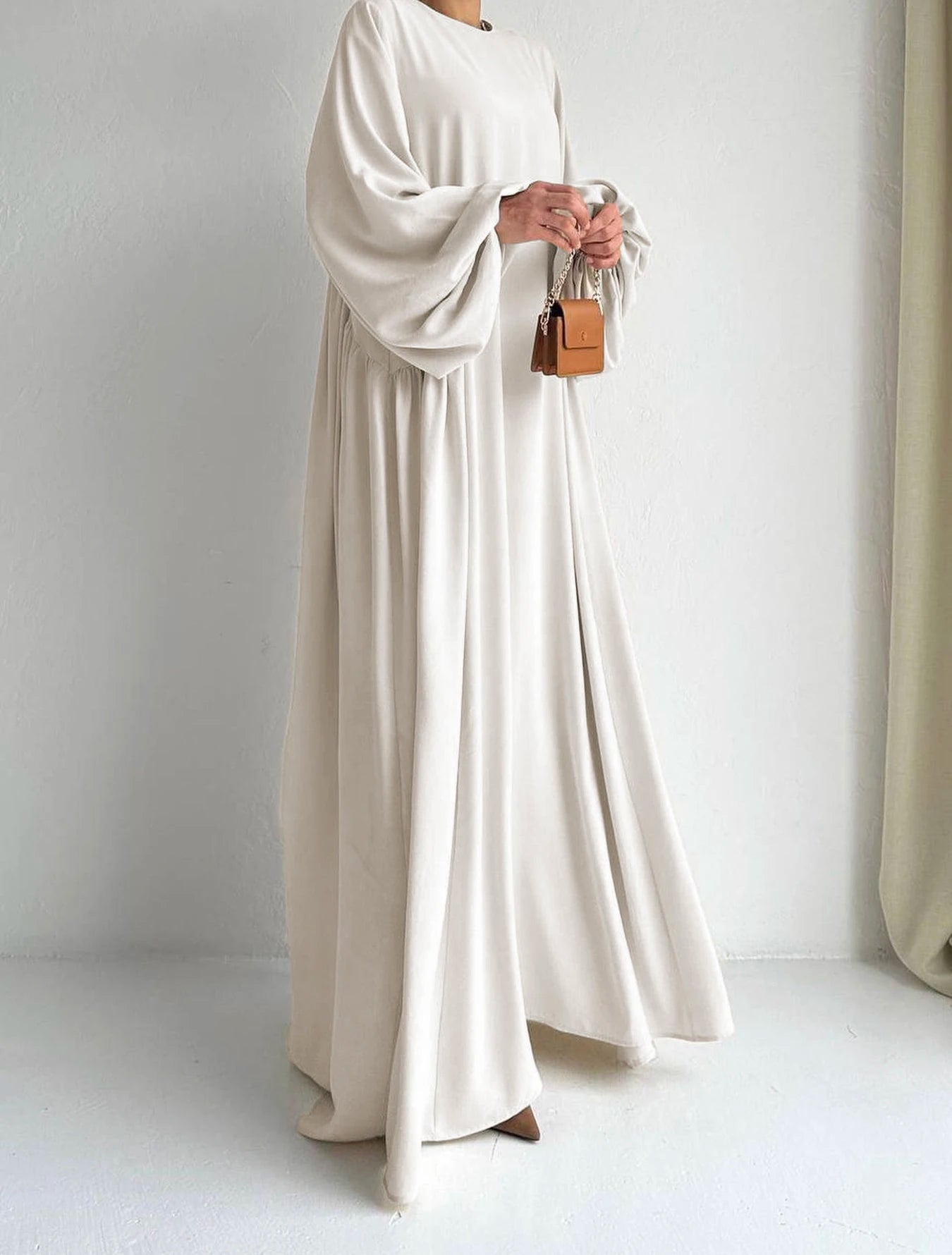 Abaya Ramadan unie à manches évasées, kebaya kaftan, élégante robe longue à col ras du cou, abayas islamiques pour femmes