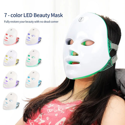 Masque à LED rechargeable 7 couleurs,  Masque de beauté, LED Rajeunissement de la peau, Masque de soins anti-rides