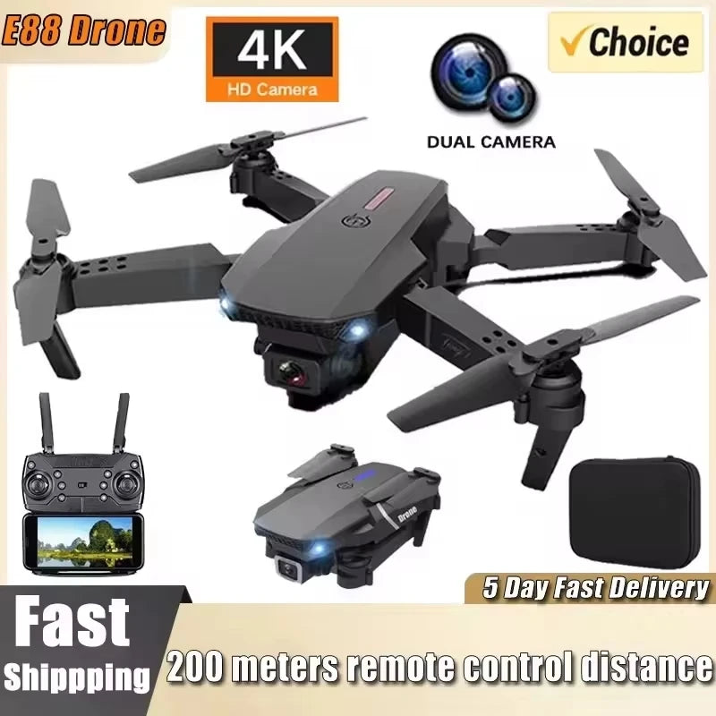 Nouveau drone quadricoptère E88 WIFI FPV 2025 avec caméra grand angle HD 4K, maintien en hauteur, quadricoptère RC pliable