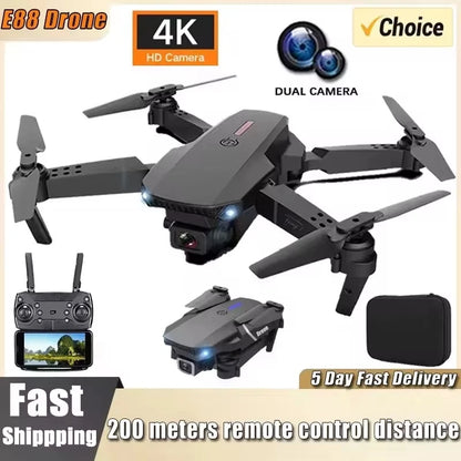 Nouveau drone quadricoptère E88 WIFI FPV 2025 avec caméra grand angle HD 4K, maintien en hauteur, quadricoptère RC pliable