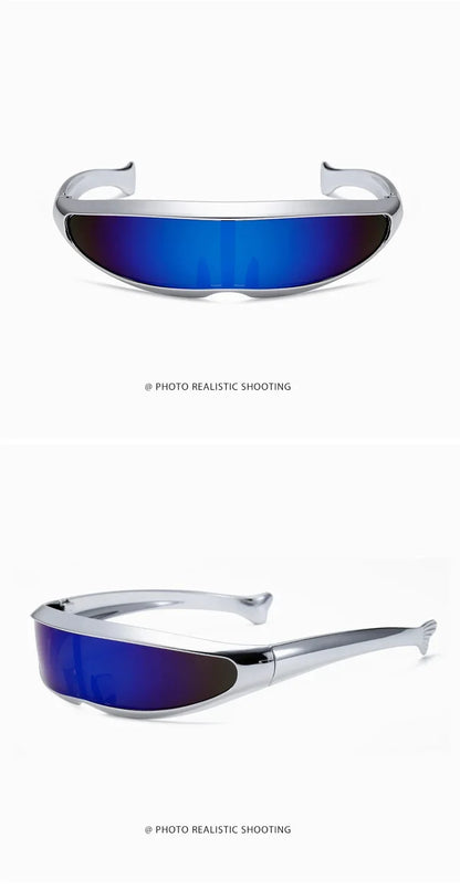 Lunettes de soleil futuristes monoblocs personnalisées galvanisées pour femmes et hommes, style steampunk Y2K 2024, lunettes de soirée rave UV400