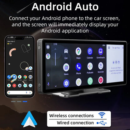 Système intelligent de voiture Android Auto CarPlay 10 pouces, écran de lecture sans fil, lecteur multimédia avec Bluetooth