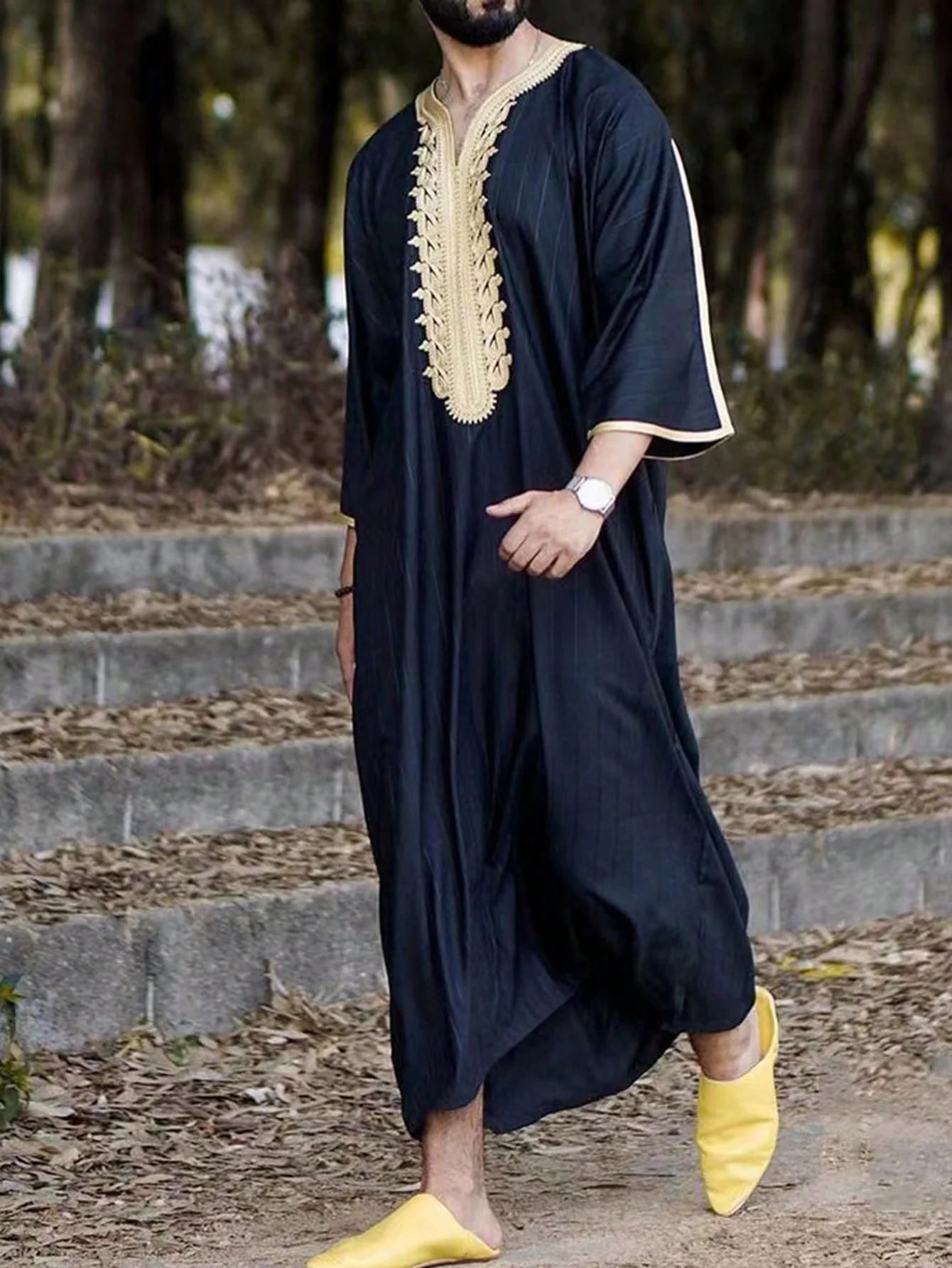 Caftan marocain brodé à la main pour homme, vêtement musulman ample et respirant, djellaba, abaya, thobe, caftan d'été