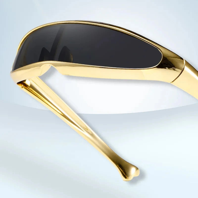 Lunettes de soleil futuristes monoblocs personnalisées galvanisées pour femmes et hommes, style steampunk Y2K 2024, lunettes de soirée rave UV400