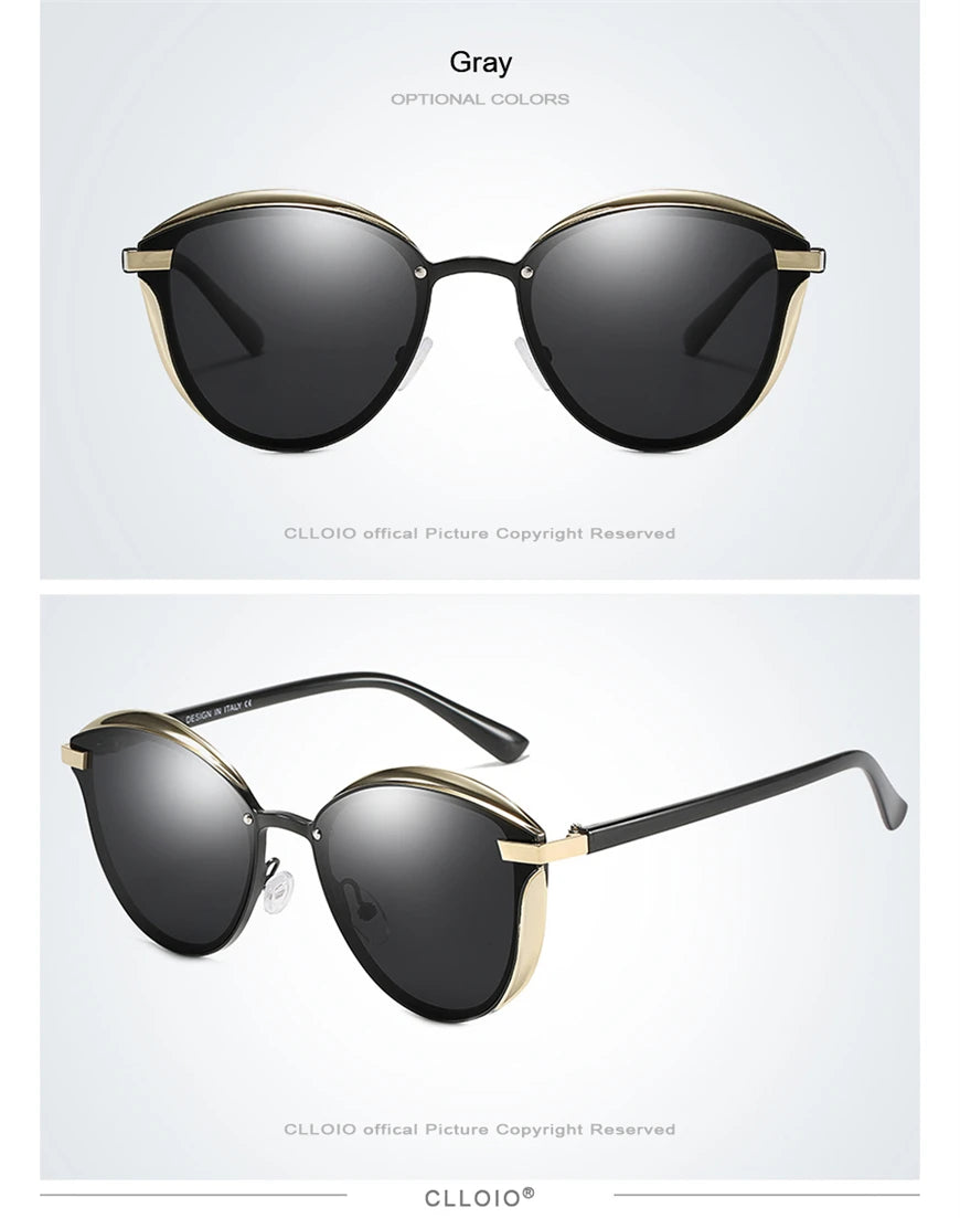 Lunettes de soleil polarisées tendance pour femmes, verres œil de chat, verres de conduite, classiques et luxueux, rondes, pour dames