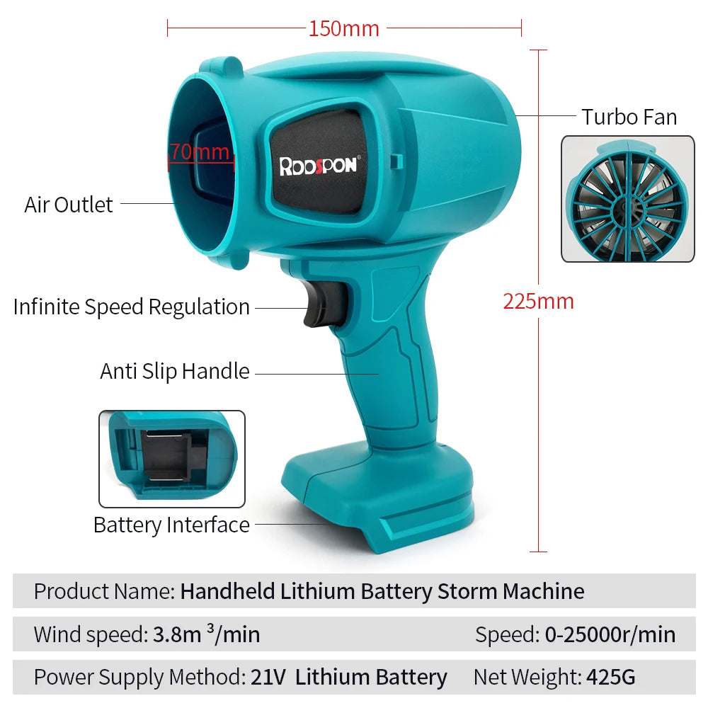 Souffleur électrique sans fil haute puissance, puissant, à main, pour enlever la poussière et la neige, turbine à feuilles, pour Makita 18 V-21 V, sans batterie