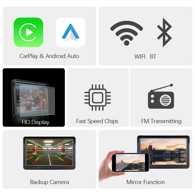 CarPlay Android Auto Autoradio Multimédia Lecteur Vidéo Écran Tactile Portable 7 Pouces Avec USB AUX Pour Caméra de Recul