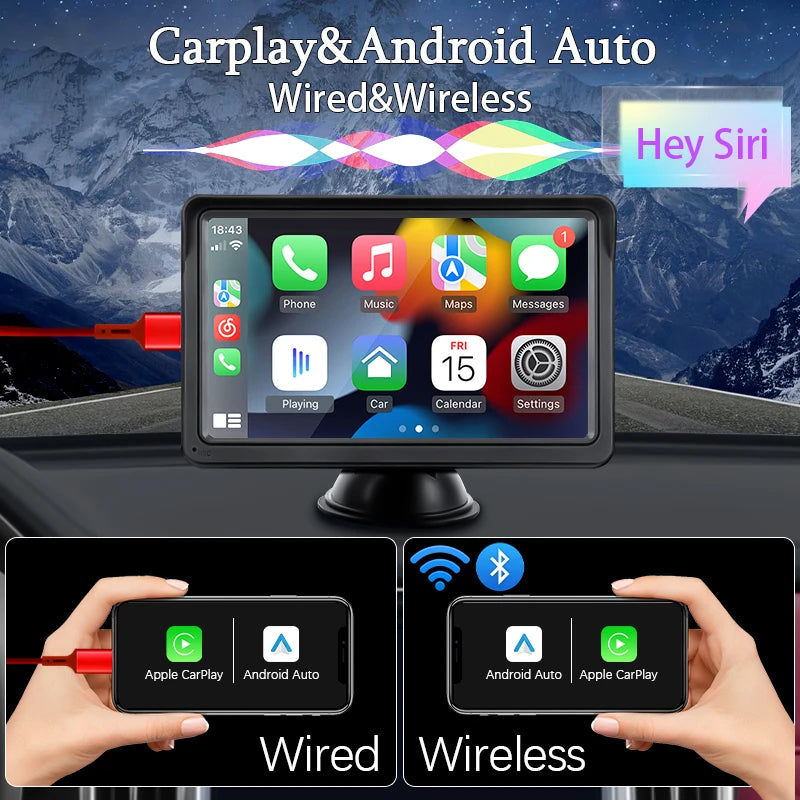 CarPlay Android Auto Autoradio Multimédia Lecteur Vidéo Écran Tactile Portable 7 Pouces Avec USB AUX Pour Caméra de Recul