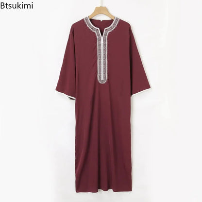 2025 Vêtements musulmans traditionnels pour hommes Eid Moyen-Orient Jubba Thobe Hommes Thobe Robes musulmanes arabes à manches courtes Cadeau pour mari