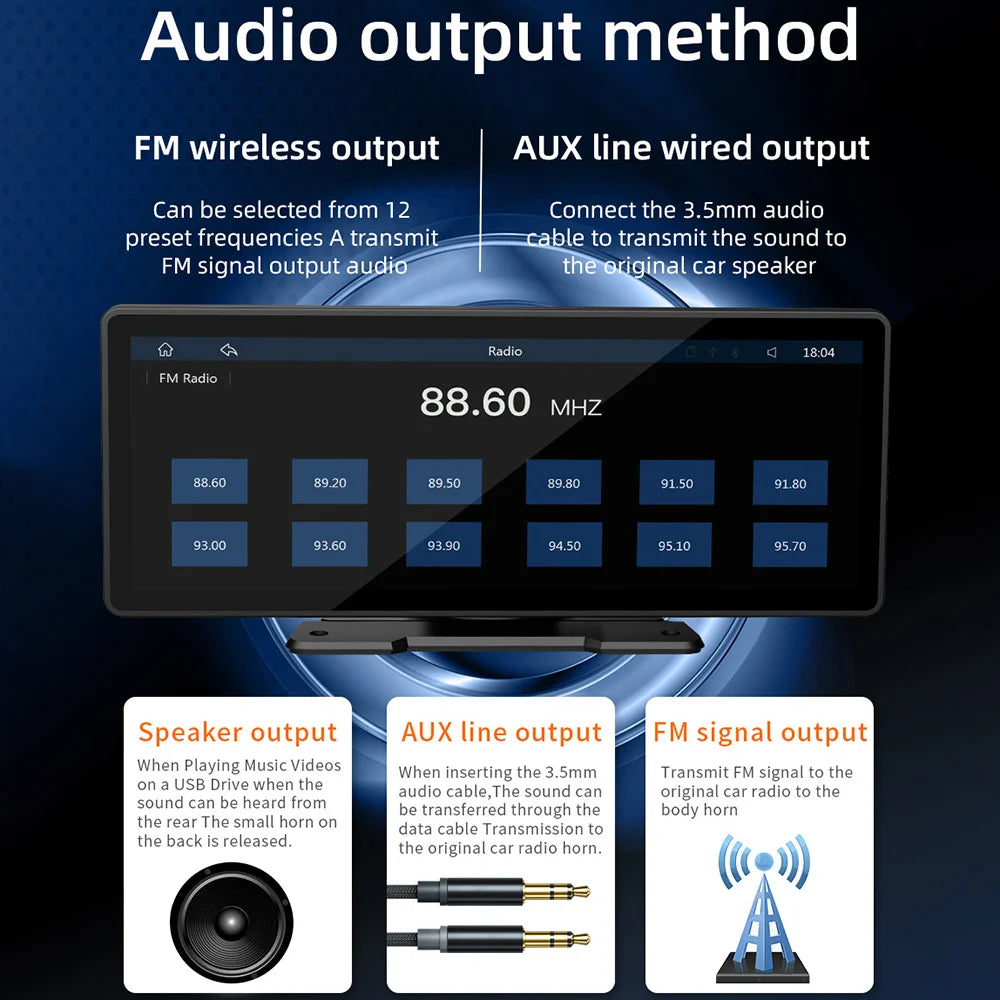 Système intelligent de voiture Android Auto CarPlay 10 pouces, écran de lecture sans fil, lecteur multimédia avec Bluetooth