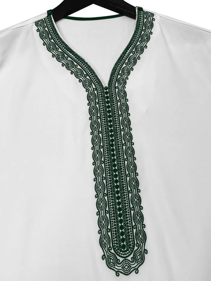 Robe longue brodée à manches mi-longues pour homme, couleur unie, style musulman, style marocain, Pakistan, Arabie, 2025