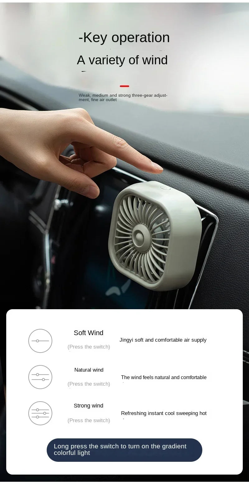 Mini ventilateur de voiture - Refroidissement rapide, économe en énergie, alimenté par USB - Portable, couleurs vives, installation facile