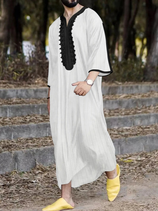 Caftan marocain brodé à la main pour homme, vêtement musulman ample et respirant, djellaba, abaya, thobe, caftan d'été