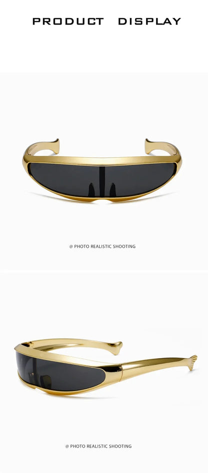 Lunettes de soleil futuristes monoblocs personnalisées galvanisées pour femmes et hommes, style steampunk Y2K 2024, lunettes de soirée rave UV400