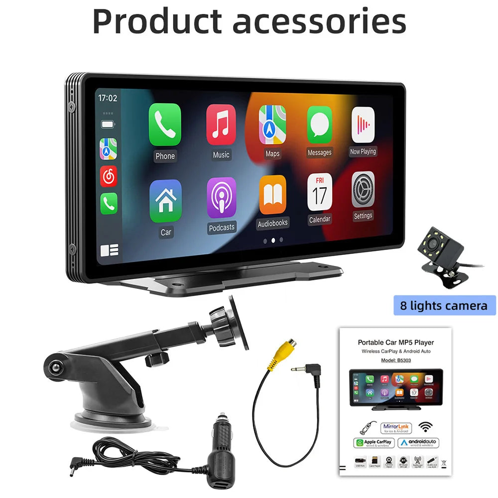 Système intelligent de voiture Android Auto CarPlay 10 pouces, écran de lecture sans fil, lecteur multimédia avec Bluetooth