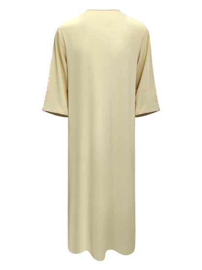 Robe longue brodée à manches mi-longues pour homme, couleur unie, style musulman, style marocain, Pakistan, Arabie, 2025