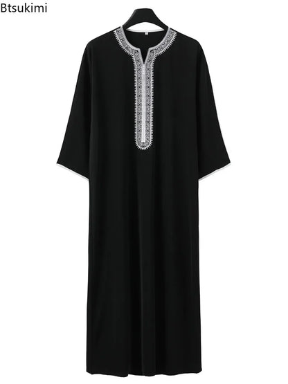 2025 Vêtements musulmans traditionnels pour hommes Eid Moyen-Orient Jubba Thobe Hommes Thobe Robes musulmanes arabes à manches courtes Cadeau pour mari