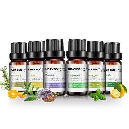 Huiles essentielles pour diffuseur, humidificateur d'huiles essentielles d'aromathérapie, 6 parfums : lavande, arbre à thé, romarin, citronnelle et orange
