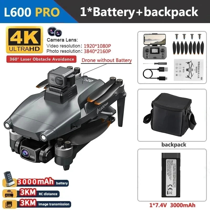 Drone GPS professionnel L600 PRO MAX 4K 3 axes PTZ HD double caméra évitement d'obstacles moteur sans balais 5G WIFI RC Quadcopter
