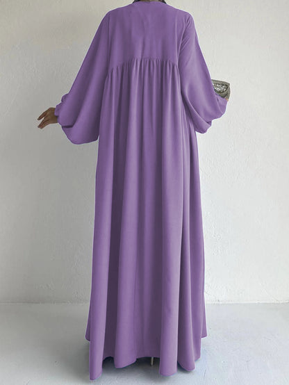 Abaya Ramadan unie à manches évasées, kebaya kaftan, élégante robe longue à col ras du cou, abayas islamiques pour femmes