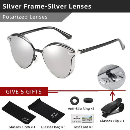 Lunettes de soleil polarisées tendance pour femmes, verres œil de chat, verres de conduite, classiques et luxueux, rondes, pour dames