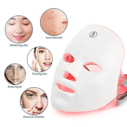 Masque à LED rechargeable 7 couleurs,  Masque de beauté, LED Rajeunissement de la peau, Masque de soins anti-rides