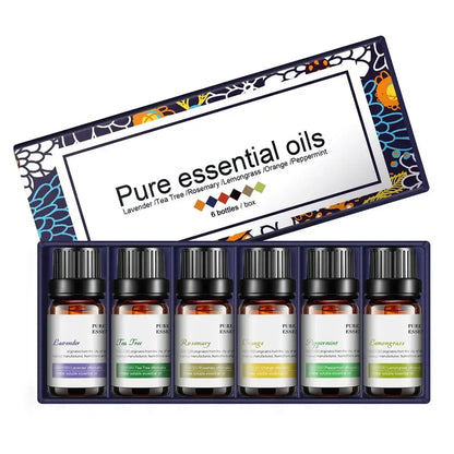 Huiles essentielles pour diffuseur, humidificateur d'huiles essentielles d'aromathérapie, 6 parfums : lavande, arbre à thé, romarin, citronnelle et orange