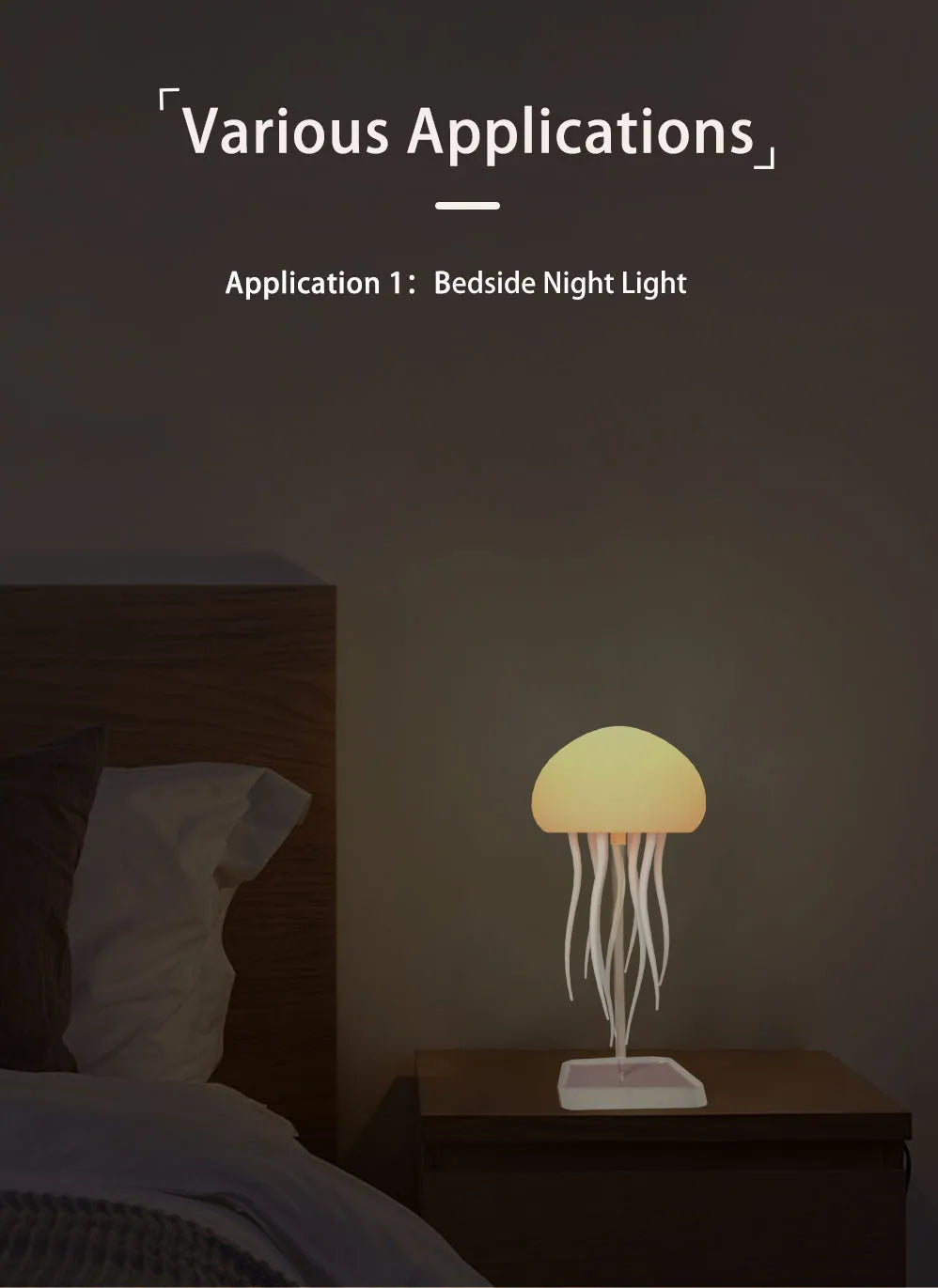 Lampe de table moderne méduse USB rechargeable, Ajustable RGB lumière de nuit, LED méduse changeant de couleur avec base Décoration de chambre