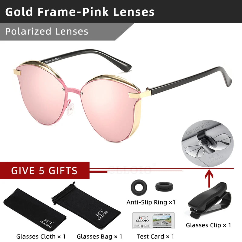 Lunettes de soleil polarisées tendance pour femmes, verres œil de chat, verres de conduite, classiques et luxueux, rondes, pour dames