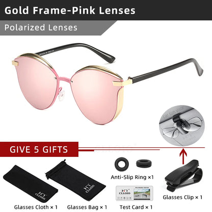 Lunettes de soleil polarisées tendance pour femmes, verres œil de chat, verres de conduite, classiques et luxueux, rondes, pour dames