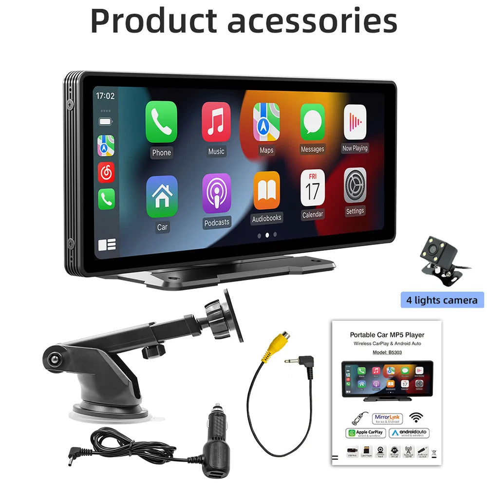 Système intelligent de voiture Android Auto CarPlay 10 pouces, écran de lecture sans fil, lecteur multimédia avec Bluetooth