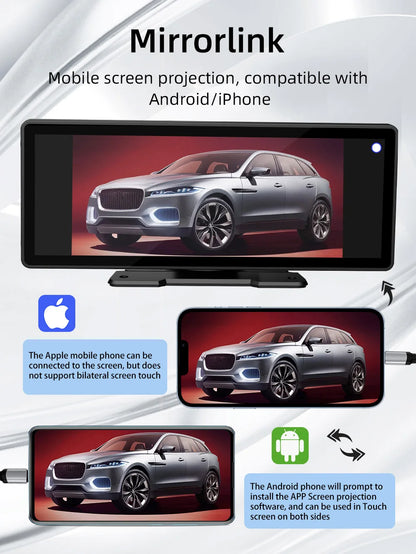Système intelligent de voiture Android Auto CarPlay 10 pouces, écran de lecture sans fil, lecteur multimédia avec Bluetooth