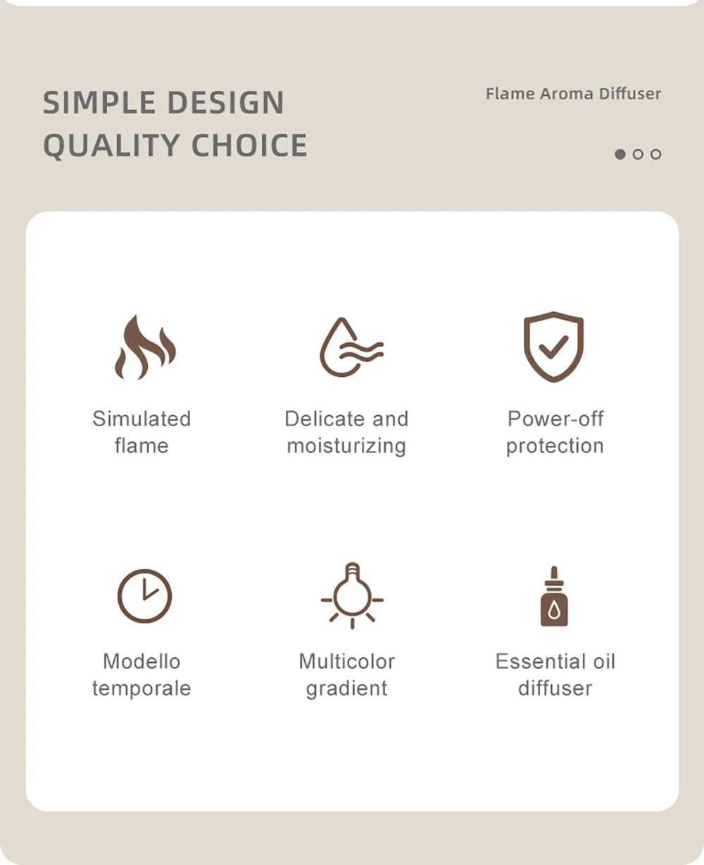 Humidificateur d'air aromatique, Diffuseur d'huiles essentielles, Humidificateur Mini flamme avec lumière LED
