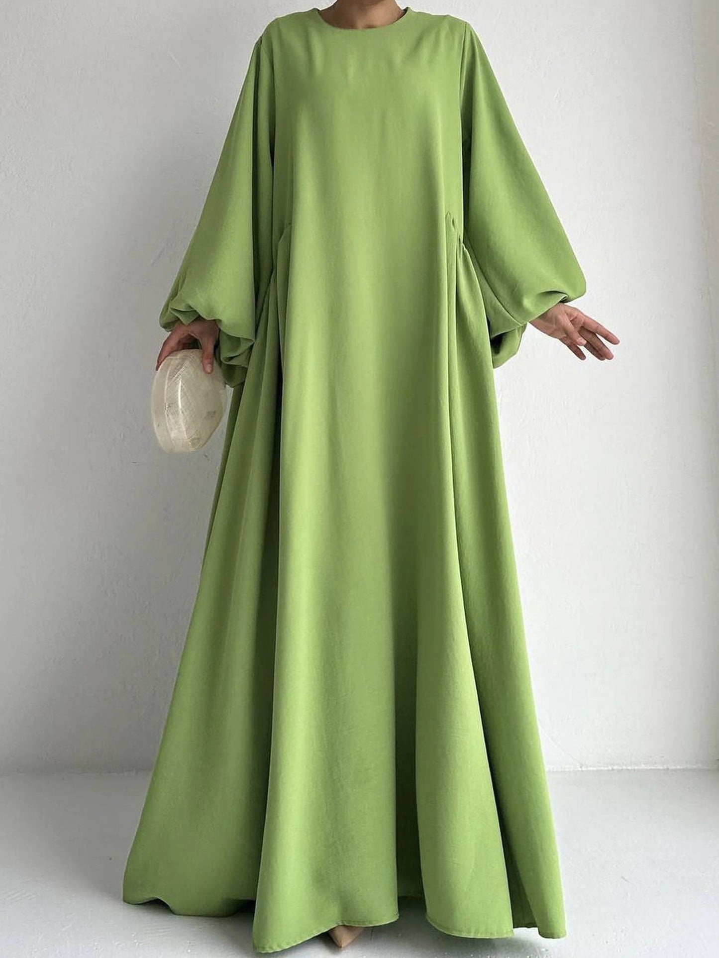 Abaya Ramadan unie à manches évasées, kebaya kaftan, élégante robe longue à col ras du cou, abayas islamiques pour femmes