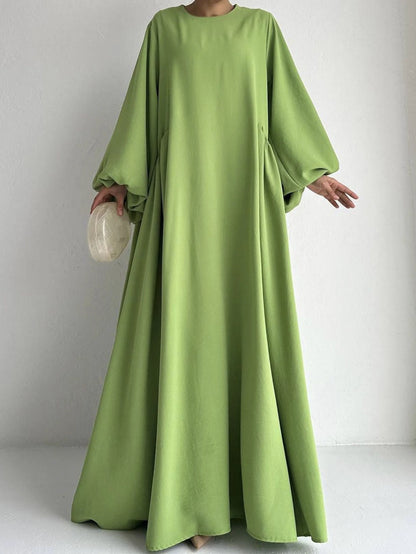 Abaya Ramadan unie à manches évasées, kebaya kaftan, élégante robe longue à col ras du cou, abayas islamiques pour femmes