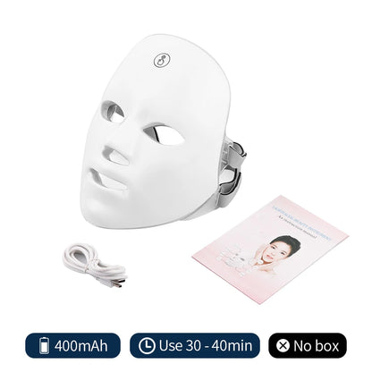 Masque à LED rechargeable 7 couleurs,  Masque de beauté, LED Rajeunissement de la peau, Masque de soins anti-rides