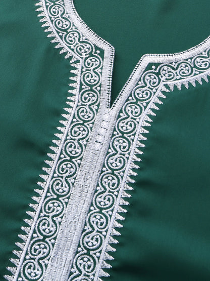 Jubba Thobe à manches courtes pour hommes musulmans, couleur unie, brodée, respirante, vêtement traditionnel islamique, caftan saoudien, abaya